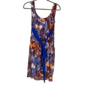 Anthropologie Maeve 100 Silk Mini Dress sz 2 Blue Orange Butterfly, Zip Pockets
